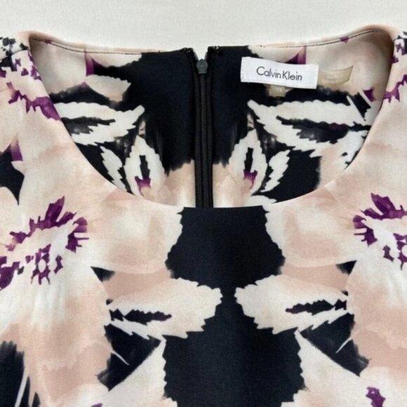 Calvin Klein Dress Women's Sleeveless Sheath Style Size 12 Pink Black Floral GUC - Picture 7 of 11